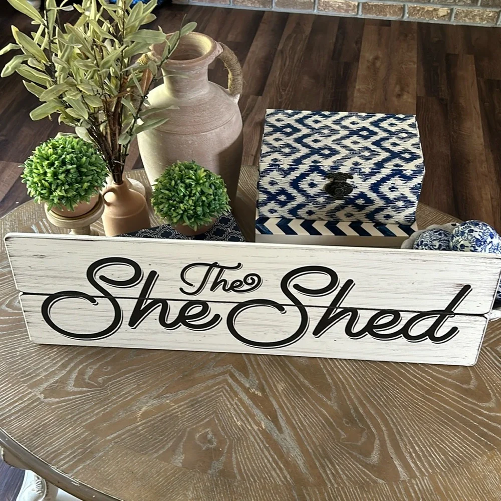 NEW! Shabby Chic Cottage Farmhouse DISTRESSED Large The She Shed Wood WALL SIGN